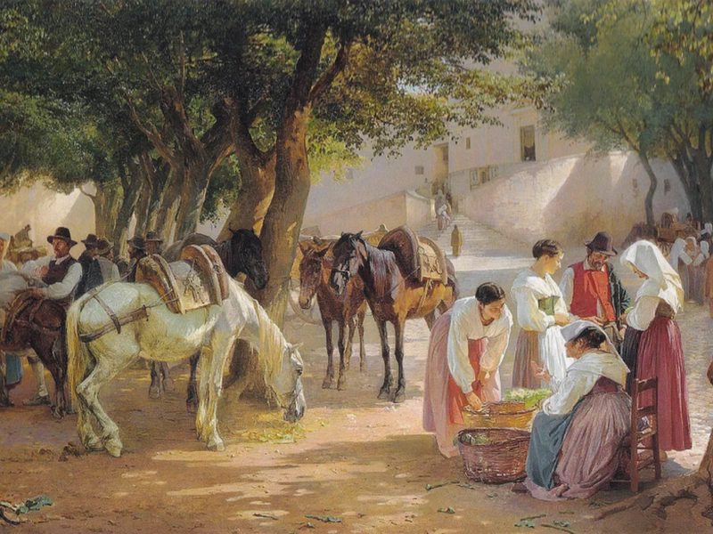 1841-Edvard Petersen - La piazza antistante il Convento dei Cappuccini - 1879